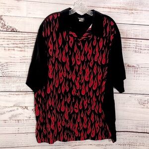 DMC men’s Black and Red Flame button down collar Shirt XL